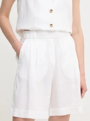 United Colors of Benetton szorty lniane kolor biały gładkie high waist 4AGHD901V