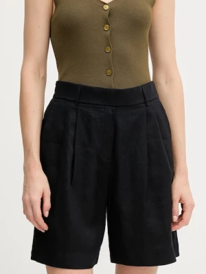 United Colors of Benetton szorty lniane kolor czarny gładkie high waist 4AGHD901V