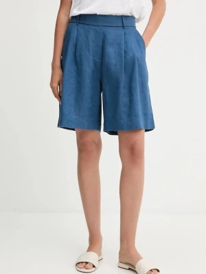United Colors of Benetton szorty lniane kolor granatowy gładkie high waist 4AGHD901V