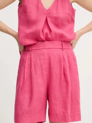United Colors of Benetton szorty lniane kolor różowy gładkie high waist 4AGHD901V