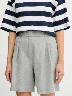 United Colors of Benetton szorty lniane kolor szary gładkie high waist 4AGHD901V