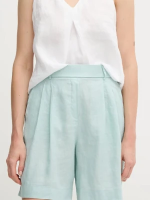 United Colors of Benetton szorty lniane kolor turkusowy gładkie high waist 4AGHD901V