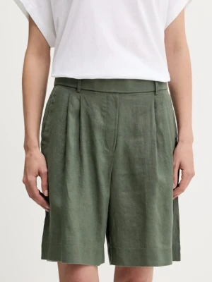 United Colors of Benetton szorty lniane kolor zielony gładkie high waist 4AGHD901V