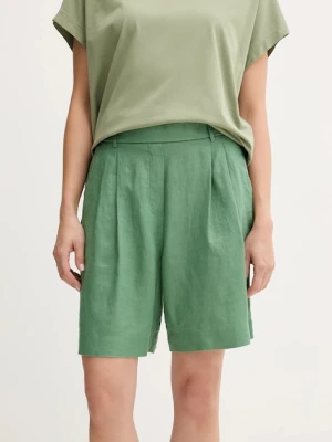 United Colors of Benetton szorty lniane kolor zielony gładkie high waist 4AGHD901V