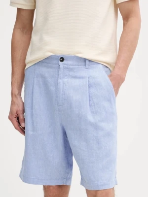 United Colors of Benetton szorty lniane męskie kolor niebieski 43B3U9010