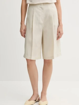 United Colors of Benetton szorty z domieszką lnu damskie kolor beżowy gładkie high waist 45BVD9026