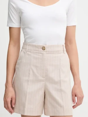 United Colors of Benetton szorty z domieszką lnu damskie kolor beżowy wzorzyste high waist 49KBD901X