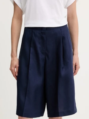 United Colors of Benetton szorty z domieszką lnu damskie kolor granatowy gładkie high waist 45BVD9026