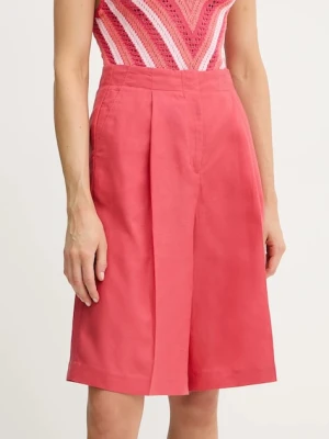 United Colors of Benetton szorty z domieszką lnu damskie kolor różowy gładkie high waist 45BVD9026