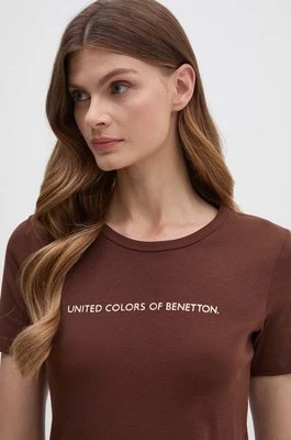 United Colors of Benetton t-shirt bawełniany damski kolor brązowy