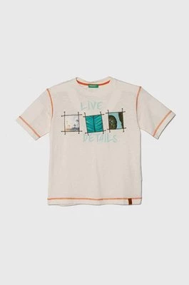 United Colors of Benetton t-shirt bawełniany dziecięcy kolor beżowy z nadrukiem