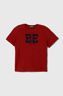 United Colors of Benetton t-shirt bawełniany dziecięcy kolor czerwony z nadrukiem