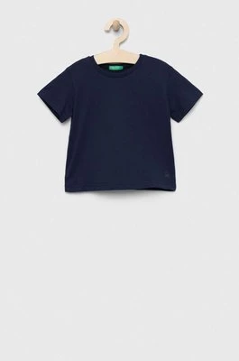 United Colors of Benetton t-shirt bawełniany dziecięcy kolor granatowy gładki