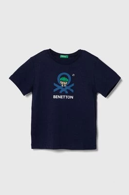 United Colors of Benetton t-shirt bawełniany dziecięcy kolor granatowy z nadrukiem