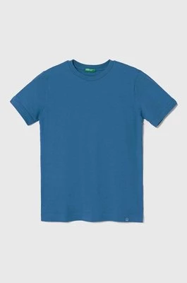 United Colors of Benetton t-shirt bawełniany dziecięcy kolor niebieski gładki