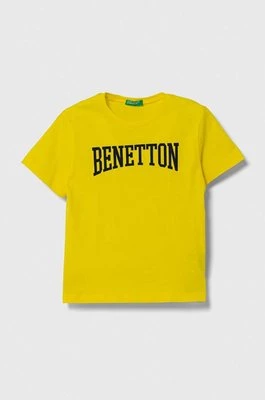 United Colors of Benetton t-shirt bawełniany dziecięcy kolor żółty z nadrukiem