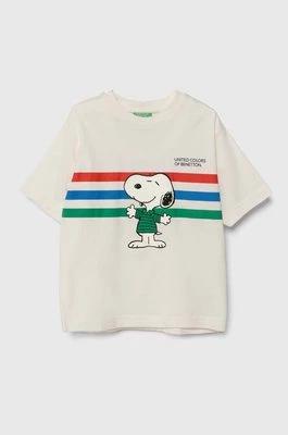 United Colors of Benetton t-shirt bawełniany dziecięcy X Peanuts kolor biały z nadrukiem
