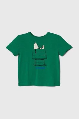 United Colors of Benetton t-shirt bawełniany dziecięcy X Peanuts kolor zielony z nadrukiem