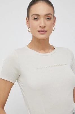 United Colors of Benetton t-shirt bawełniany kolor beżowy