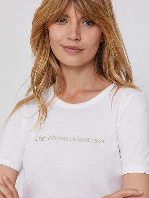 United Colors of Benetton T-shirt bawełniany kolor biały