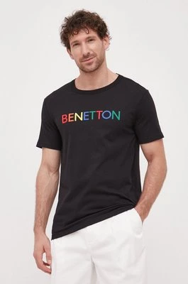United Colors of Benetton t-shirt bawełniany kolor czarny z nadrukiem