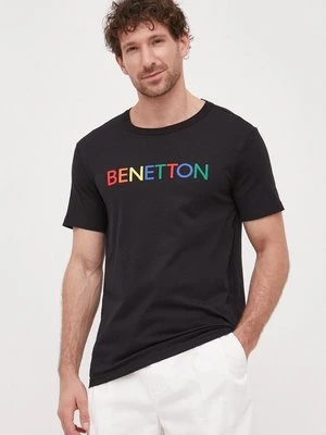 United Colors of Benetton t-shirt bawełniany kolor czarny z nadrukiem