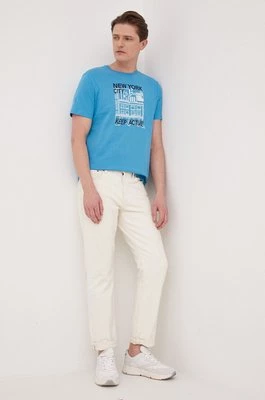 United Colors of Benetton t-shirt bawełniany kolor niebieski wzorzysty