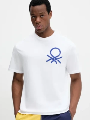 United Colors of Benetton t-shirt bawełniany męski kolor biały z nadrukiem 3BL0U10A2