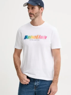 United Colors of Benetton t-shirt bawełniany męski kolor biały z nadrukiem 3I1XU1096
