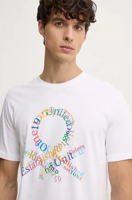 United Colors of Benetton t-shirt bawełniany męski kolor biały z nadrukiem 3I1XU109Q