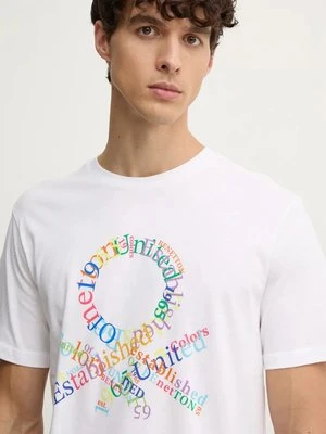 United Colors of Benetton t-shirt bawełniany męski kolor biały z nadrukiem 3I1XU109Q