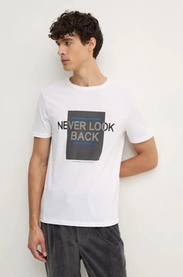 United Colors of Benetton t-shirt bawełniany męski kolor biały z nadrukiem 3I1XU109U