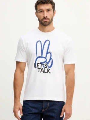 United Colors of Benetton t-shirt bawełniany męski kolor biały z nadrukiem 3MI5U10AT