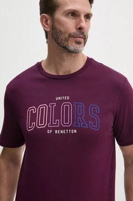 United Colors of Benetton t-shirt bawełniany męski kolor fioletowy z nadrukiem 3I1XU1096