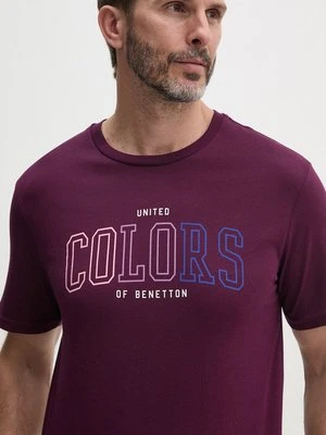 United Colors of Benetton t-shirt bawełniany męski kolor fioletowy z nadrukiem 3I1XU1096