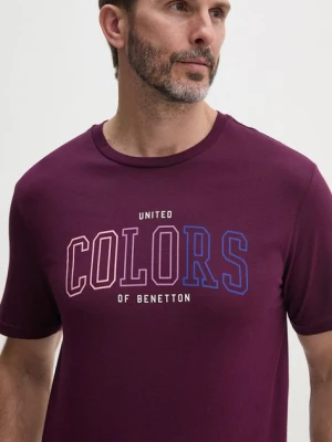 United Colors of Benetton t-shirt bawełniany męski kolor fioletowy z nadrukiem 3I1XU1096