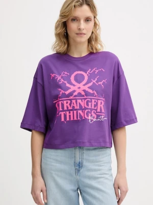 United Colors of Benetton t-shirt bawełniany x Stranger Things damski kolor fioletowy 3BL0D10BC