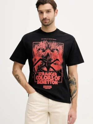United Colors of Benetton t-shirt bawełniany x Stranger Things męski kolor czarny z nadrukiem 3BL0U10BB