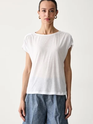 United Colors of Benetton T-shirt damski z dodatkiem lnu biały