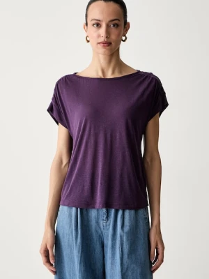 United Colors of Benetton T-shirt damski z dodatkiem lnu fioletowy