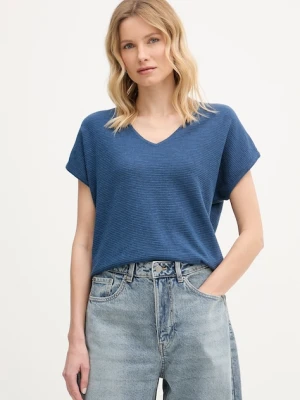 United Colors of Benetton T-shirt damski z lnem granatowy