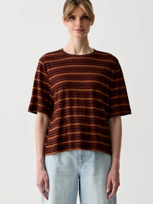United Colors of Benetton T-shirt damski z lnem brązowy