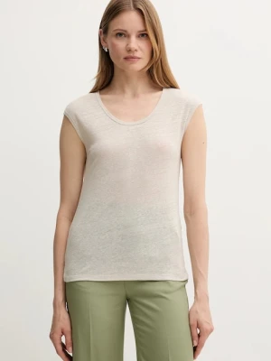 United Colors of Benetton t-shirt lniany damski kolor beżowy 37UJE16B1