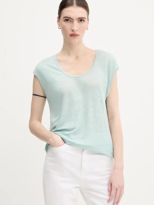 United Colors of Benetton t-shirt lniany damski kolor turkusowy 37UJE16B1