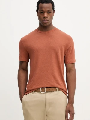 United Colors of Benetton t-shirt lniany męski kolor brązowy gładki 3UTFU10B1