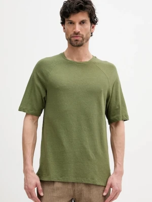United Colors of Benetton t-shirt lniany męski kolor zielony gładki 3UTFU10A5