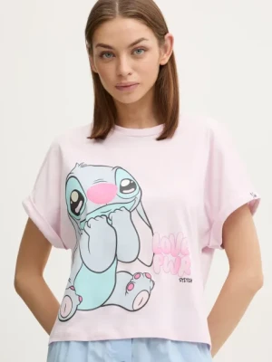 United Colors of Benetton t-shirt piżamowy bawełniany LILO&STITCH kolor różowy bawełniana 30963M07C