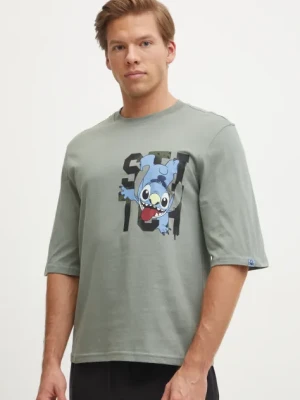 United Colors of Benetton t-shirt piżamowy bawełniany LILO&STITCH kolor zielony z nadrukiem 30964M01Y