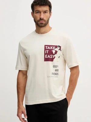 United Colors of Benetton t-shirt piżamowy bawełniany męska kolor beżowy z nadrukiem 30964M024