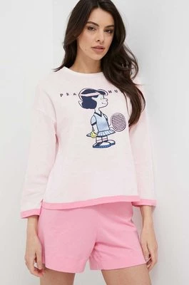 United Colors of Benetton t-shirt piżamowy bawełniany x Peanuts kolor różowy bawełniana